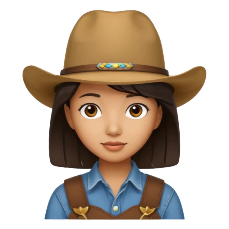 Brown Asian girl with bob and cowboy hat  sticker
