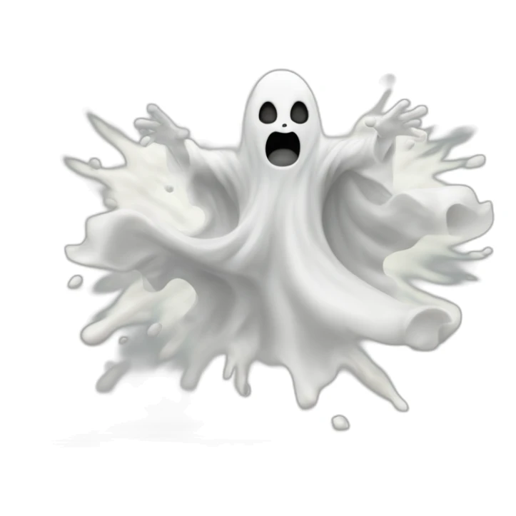 ghost blasting out of a wall and ejecting a spray of greyish white milky substance from lower torso in all directions sticker