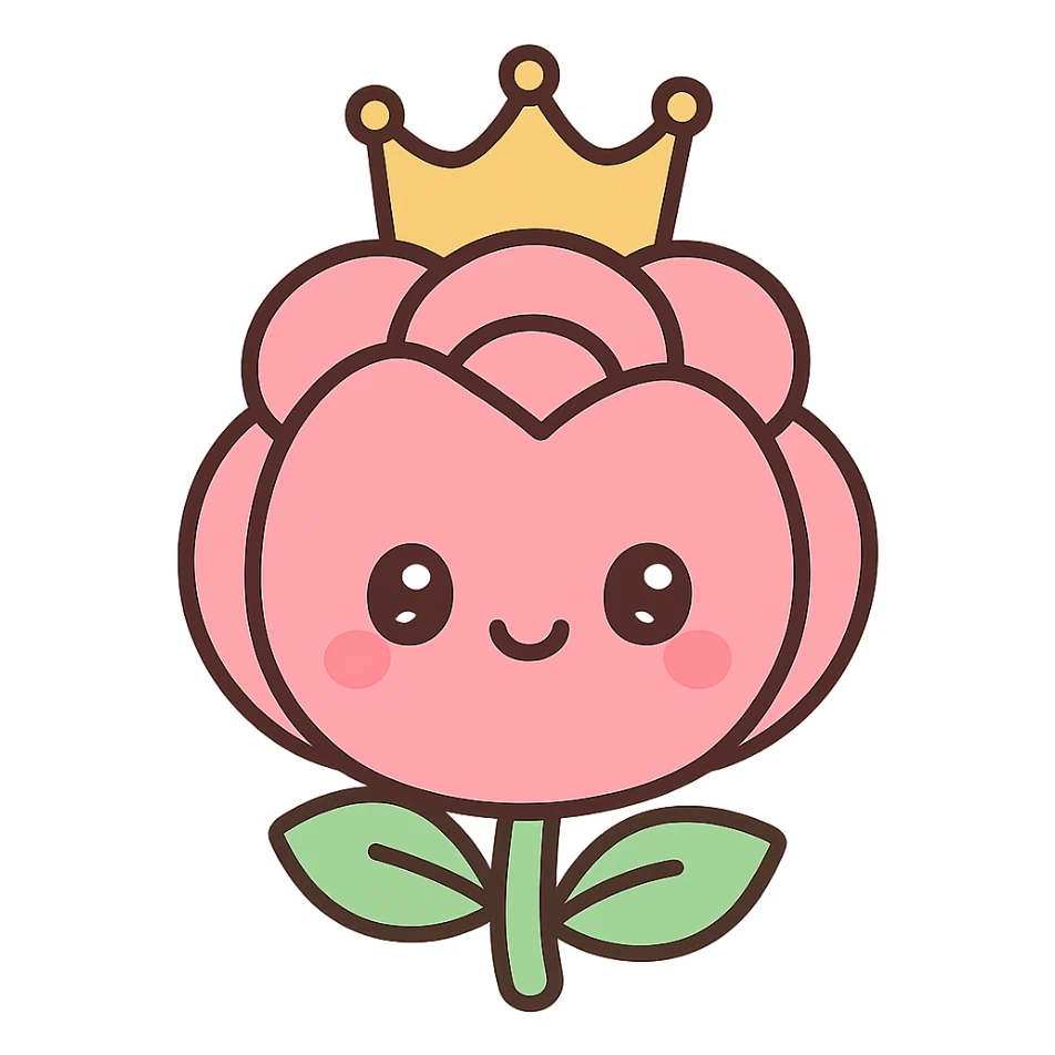 cute round rose wearing a crown, kawaii style sticker