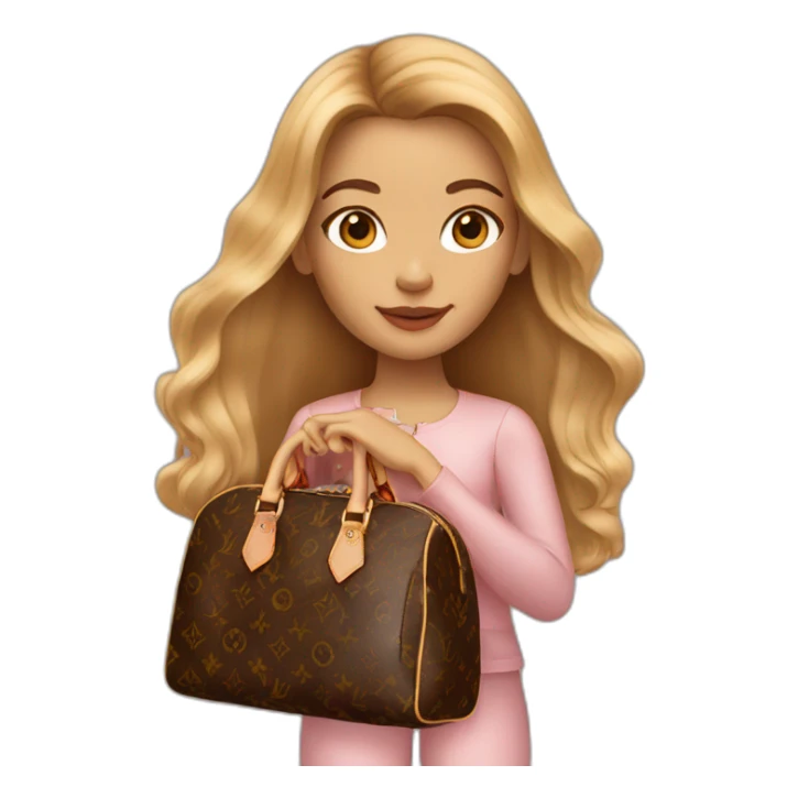 1 girl with light-brown long hair holding louis vuitton bag sticker