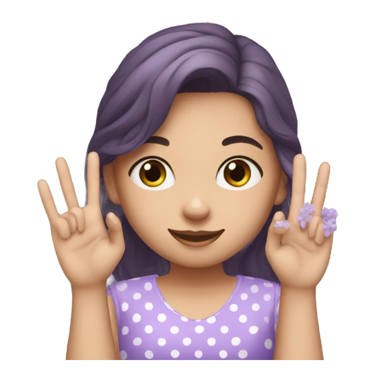 A girl with lavender kurti white spots showing three fingers in one hand sticker