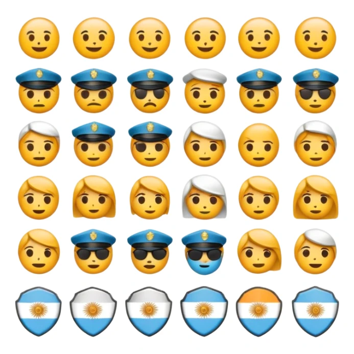  Create a set of custom emojis in a minimalist, clear, and modern style, relevant to the theme of security in Argentina. The color palette should be restrained, without any neon tones. The emojis should be easily readable even at a small size. sticker