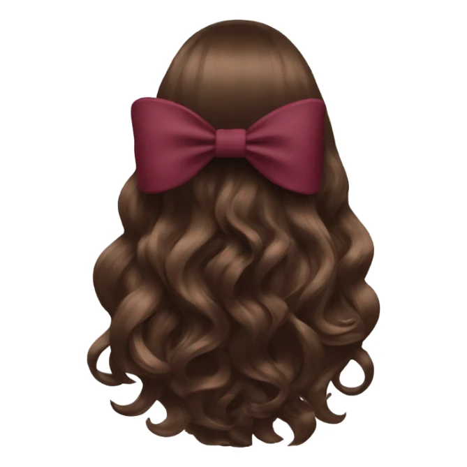 brown open hair from behind with a burgundy bow sticker
