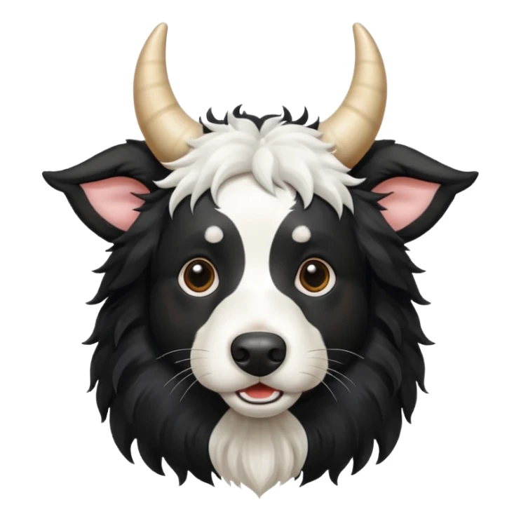 A black and white border collie has a cow's horns. sticker