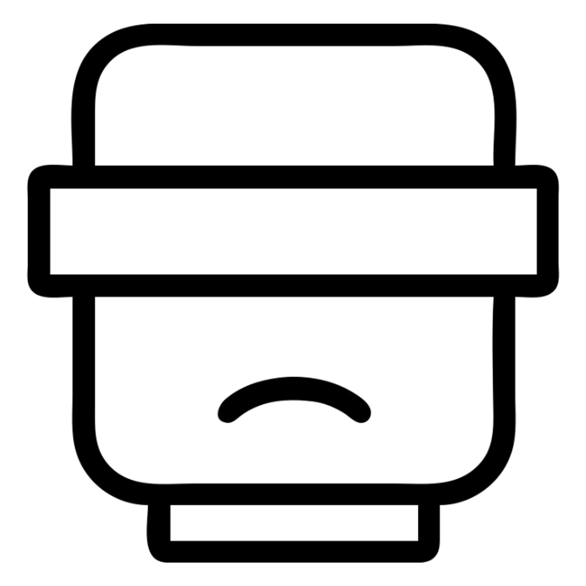Make the head more blocky, like a Roblox logo, keep the minimal face and black censor bar over the eyes, outline style, with no background. sticker