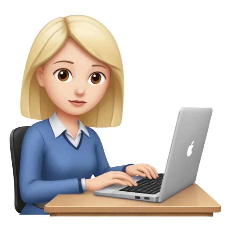 a lady intently working at her desk, with a keyboard and a laptop in front of her sticker