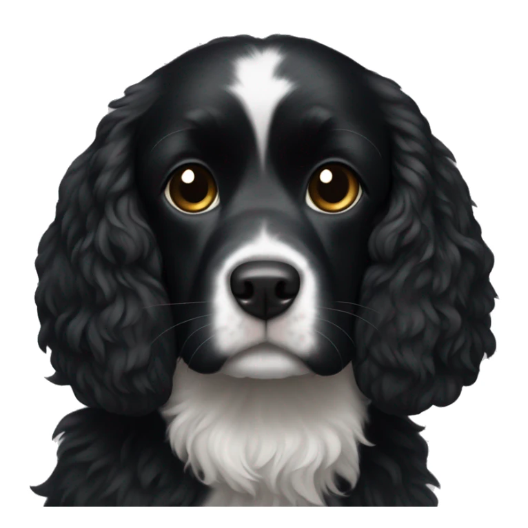 Small completely black spaniel with black fur on his whole face and white fur only on his chest sticker