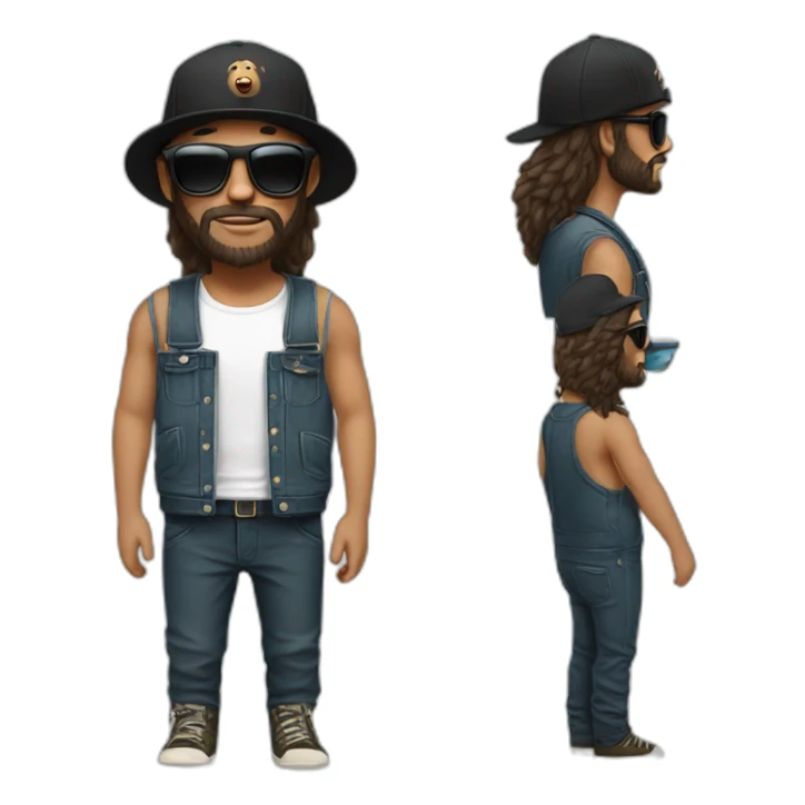 White Hipster with a black bear, long hair, a cap, dungarees and cool sunglasses sticker