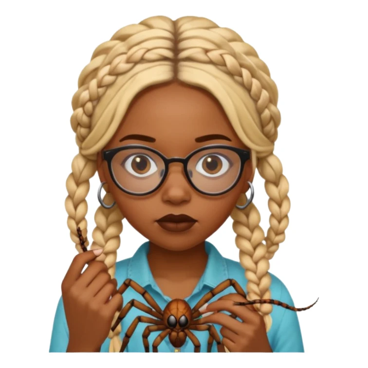 black girl with blond boho braids and clear glasses eating a spider  sticker