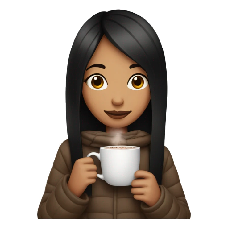 girl with black straight hair drinking hot cocoa sticker