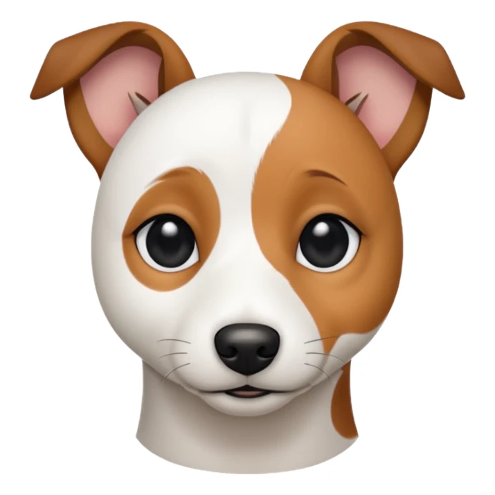 a fully white jack russell the size of a kelpie with a half white face sticker