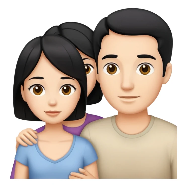 dad, mom and 2 sons, black hair sticker