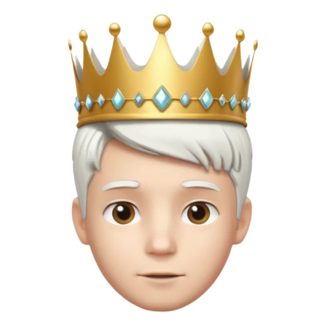 Royal latin Kid boy with wery fancy 3d crown head 3d style only face half rotate head white hair 3d face in rotate sticker