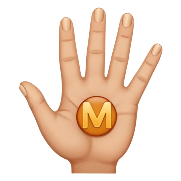 Create downwards facing hand gesture fingers shaped in letter M sticker
