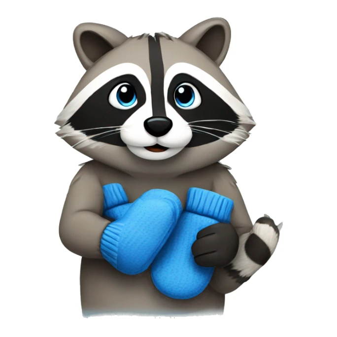 Raccoon wearing blue mittens sticker