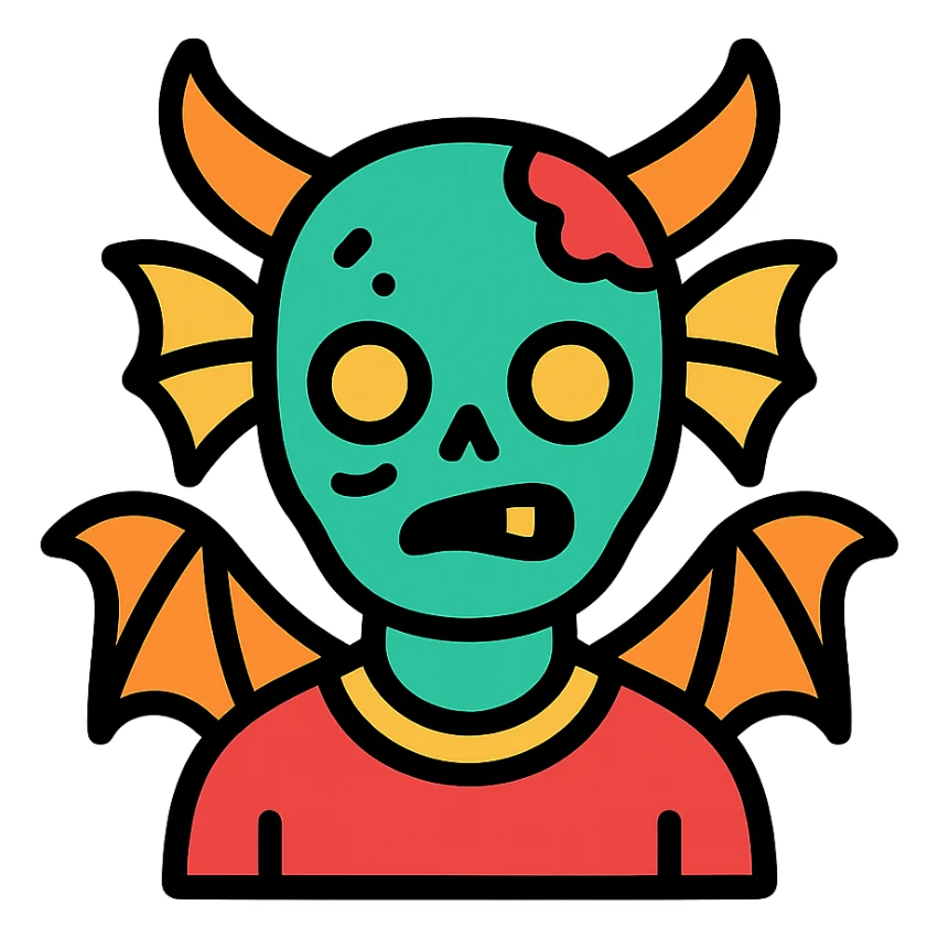 color outline icon of a human dragon with a zombie face sticker