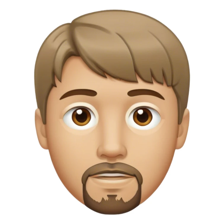  white male, short medium brown colored hair with bangs and goatee,  sticker