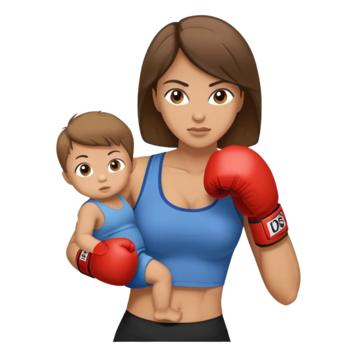 Light brunette fit mom boxing with baby boy sticker