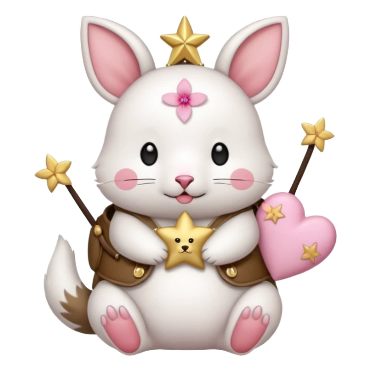 GENERATE ME A MOMONGA WHITE ANIMAL  FROM CHIIKAWA AND PUT A SAKURA FLOWER ON HIS HEAD AND A STAR PELT ON HIS BELLY AND A HEART PURSE ON HIS ARM WITH HIS FACE MAKE HIS TOUNGE STICK OUT WITH A LITTLEPINCH OFDROOL AND MAKE HIM ANIME sticker