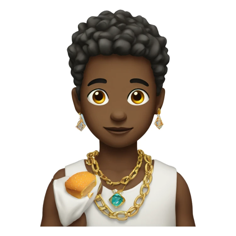 boy with jewelry and food sticker