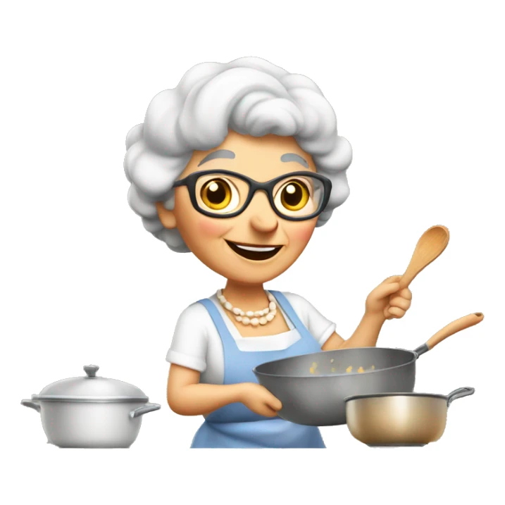 Cute cartoon Italian grandma cooking in kitchen sticker