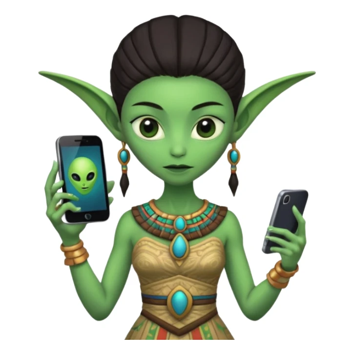 alien with mayan custome dress and smartphone sticker