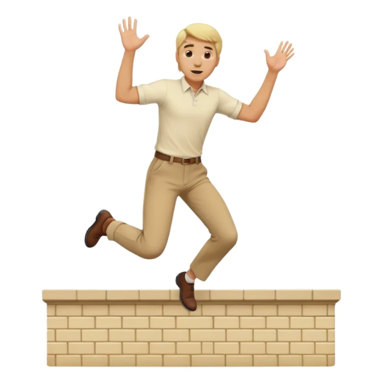 Blonde man with brown trousers and cream shirt jumping over wall sticker