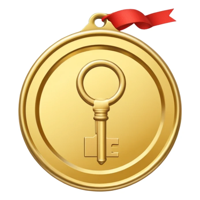 a gold medal with a key engraved on it sticker
