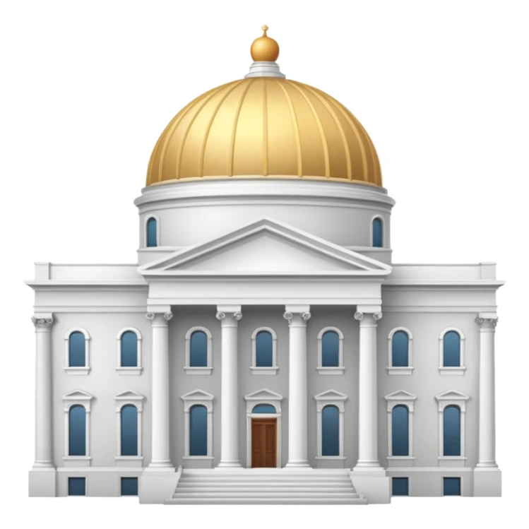 domed neoclassical building with portico and columns, emphasis on dome and classical architecture, Apple emoji style buildings, smooth shading, no text sticker