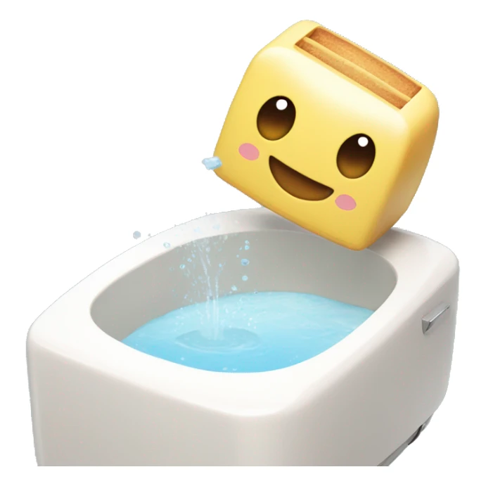 a cute kawaii aesthetic water bath with a toaster about to fall into it, simple looking sticker
