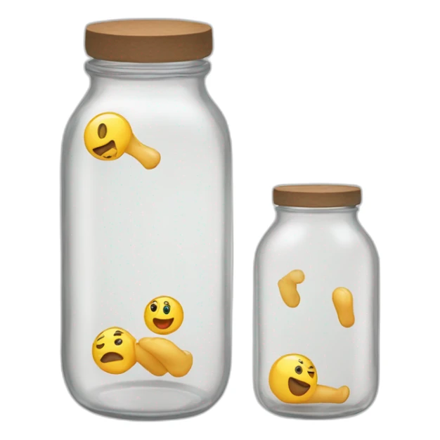 from left to right one human leg, empty glass jar, another human leg sticker