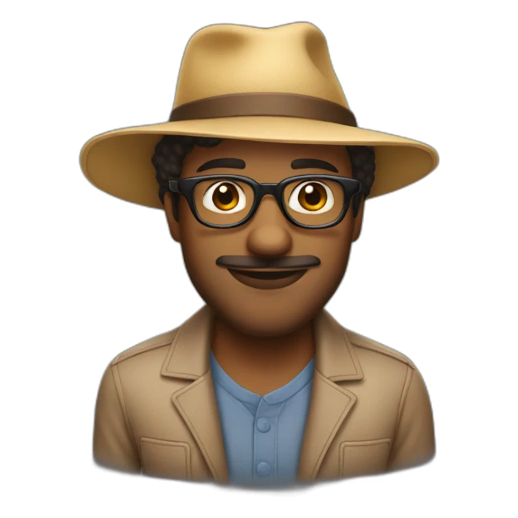 man with glasses and stubble with a hat that says "jazz baby" sticker