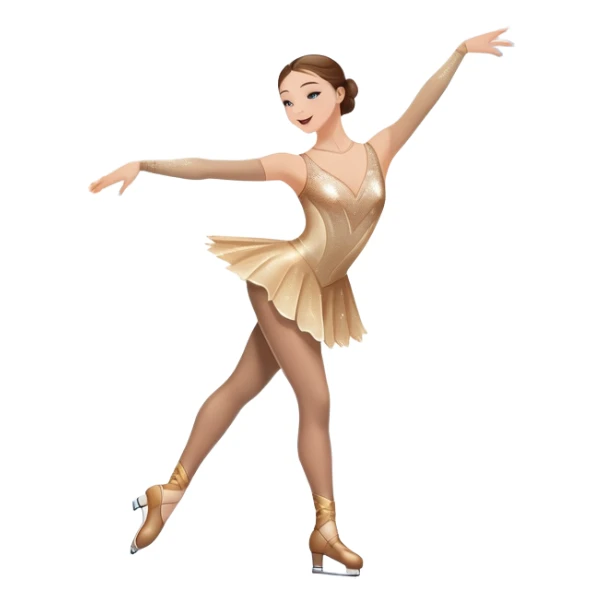 An icon featuring a graceful figure skater performing a spin on the ice. The background includes a grand ice rink palace with shining spotlights and cheering spectators in the stands. Transparent background highlights the elegance and artistry of figure skating sticker