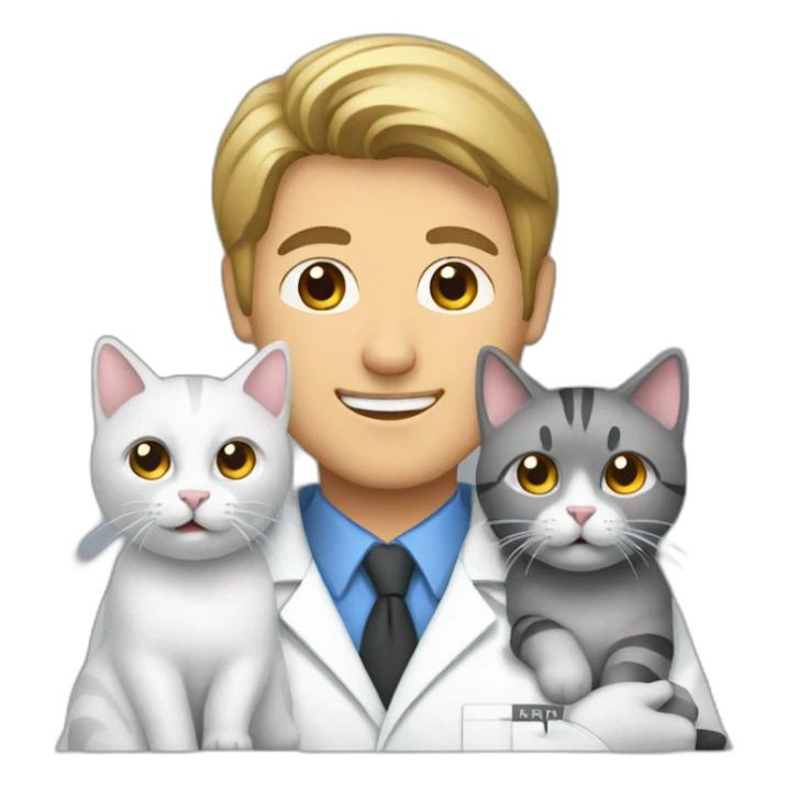 male radiologist with two cats one white and one gray sticker