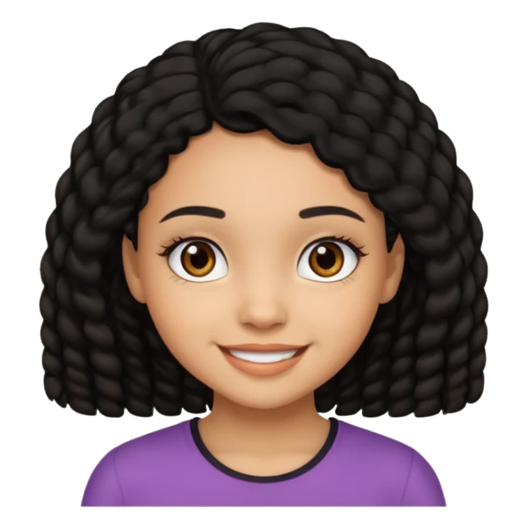 a girl that has black 3c hair textures and lightskin, It has brown eyes, a nose, lips, and it’s smiling. sticker