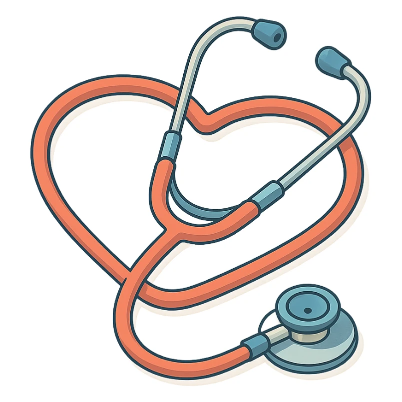 stethoscope lying in the shape of a heart, 2D isometric style, detailed drawing, detailed shadows and highlights, clean contours, soft lighting, transparent background sticker