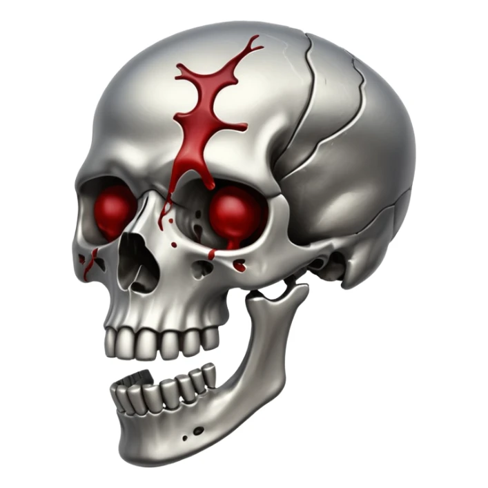 metallic anatomic bones with blood, steel texture, dark dramatic tone, minimal details sticker