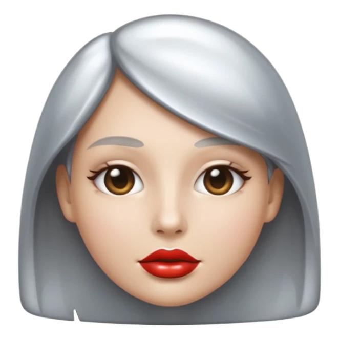 Chrome silver lips emoji, glossy metallic texture, iOS emoji style, smooth reflections, bold but minimal design, centered sticker
