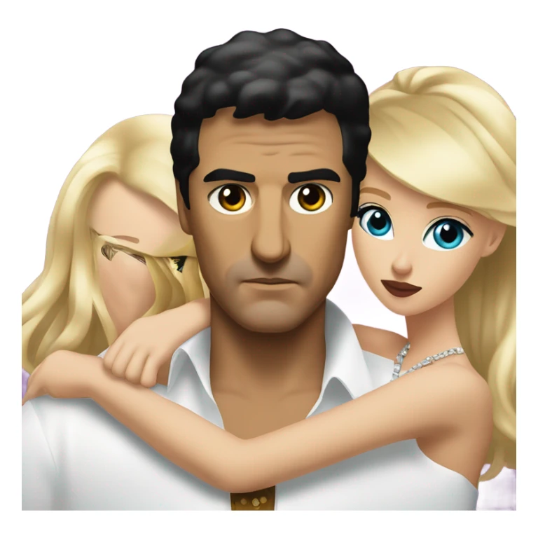 Tony Montana serious with 2 beautiful blondes with their arms around him sticker