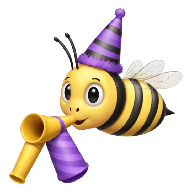 a Bee with purle Birthday Hat, Bee blowing party horn sticker