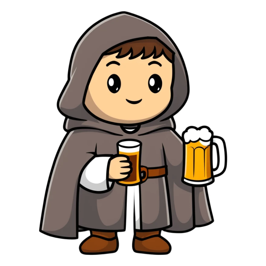 young medieval pilgrim with cloak and beer bottle sticker