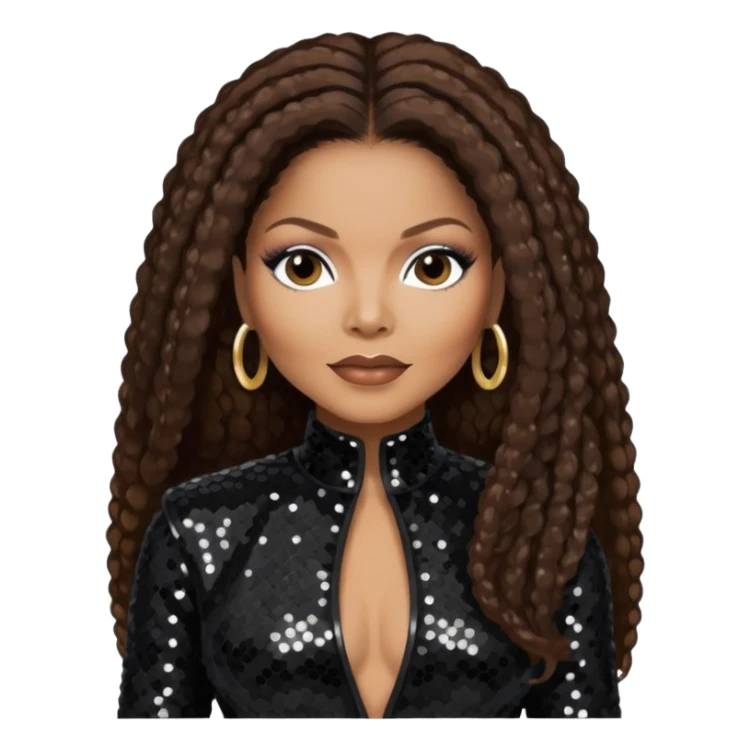 Janet Jackson with dark brown hair, black sequin outfit sticker