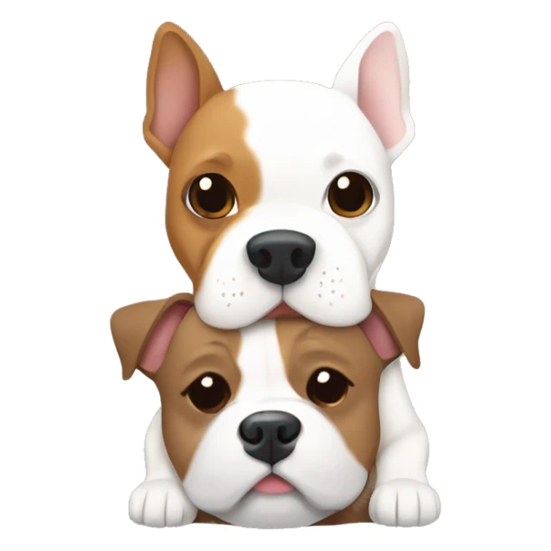 Two dogs, a White Bull terrier, and a brown-and-tan frenchie hugging sticker