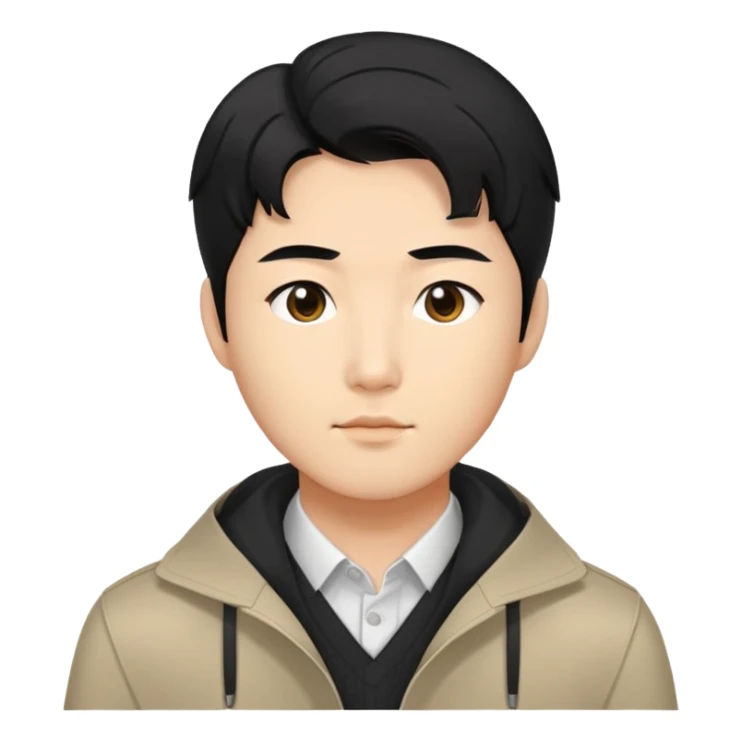 A Korean man with neat black hair, wearing a modern outfit sticker