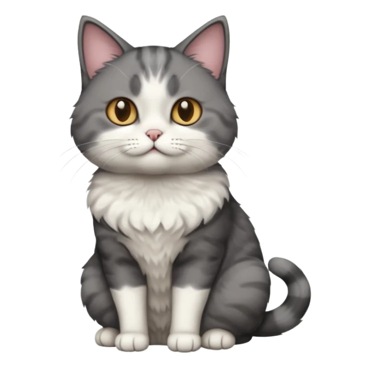 full body dumb looking large short hair dark grey and white cat sticker