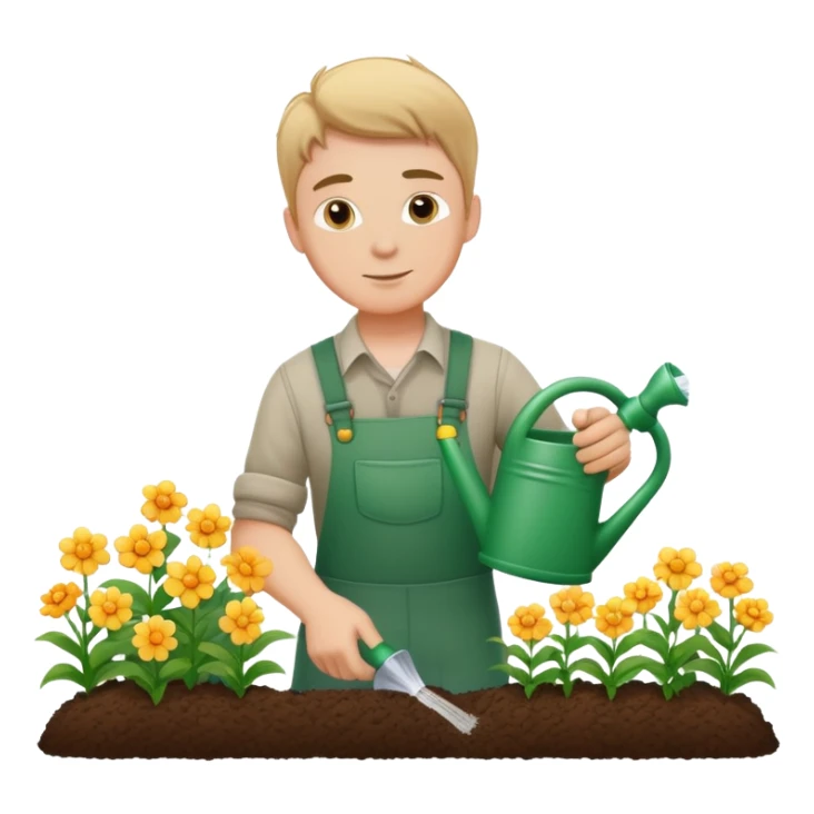 diligent young white male gardener watering flowers sticker