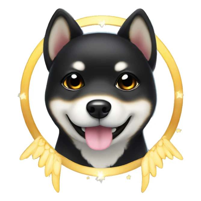 Black Shiba Inu angel | face | fantasy | halo | innocent | smiling face with halo sticker