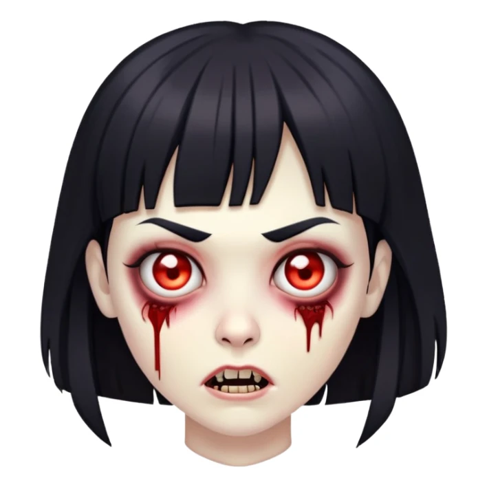 faça uma zombie meio vampira com cabelos pretos e franja sticker