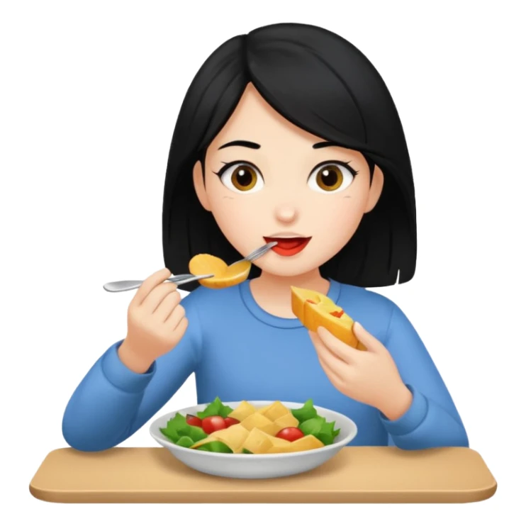 girl with black hair eating lunch sticker