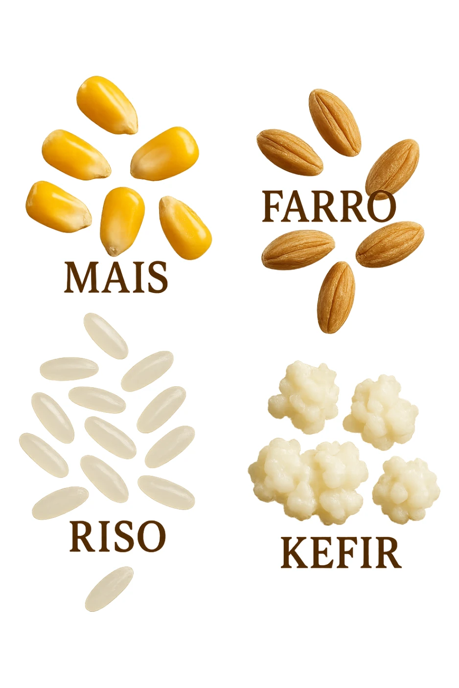 MAIS, FARRO, RISO, KEFIR FLUTTUANO IN ARIA, IPERREALISTICO 4K sticker